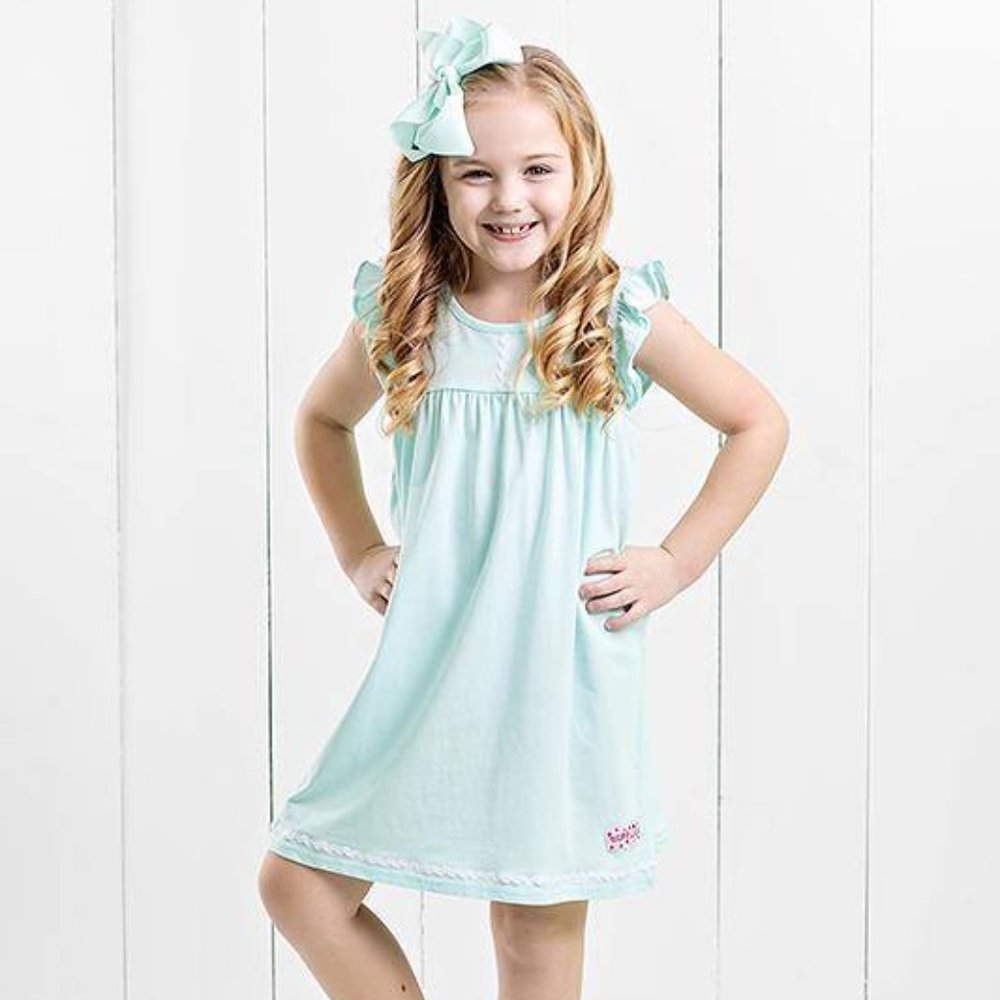 Ruffle Girl Robin's Egg Blue Ric Rac Trim Dress